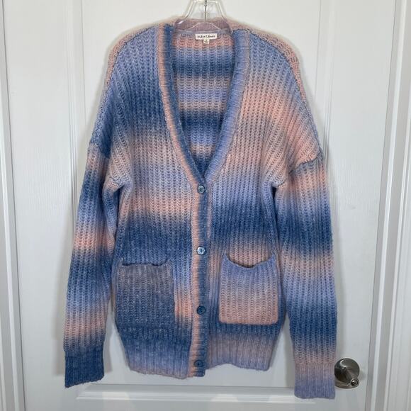 For Love and Lemons Celeste Cardigan Ombre Stripe Blue Pink Wool Blend S - Picture 2 of 7